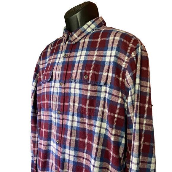 Burnside Men Size XL Maroon Plaid Flannel Button Down Shirt Long Sleeve Pockets - Picture 4 of 11